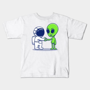 Cute Astronaut Hand Shake With Alien Kids T-Shirt